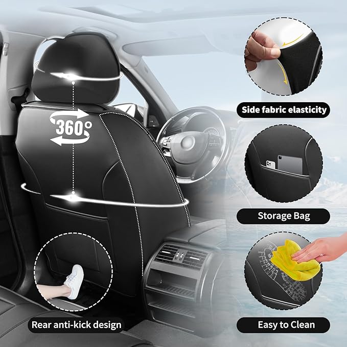Fit Tucson Car Seat Covers Compatible with Hyundai Tucson 2010-2026, Premium Leather Breathable, Wear Resistant, Airbag Compatible, All-Weather Protection & Full Coverage, 2 Front Seat Black