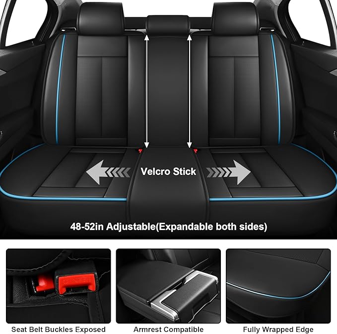 Fit for 98% of Mercedes Benz Car Seat Covers, Premium Nappa Leather Seat Cover, Fully Wrapped Protect Modern Style Seat Cover (5-Seat Standard, Black & Blue)