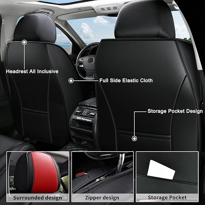 AOMSAZTO Front Seat Covers Fit for Kia Seltos 2021-2026 Waterproof Faux Leather Car Seat Cover Compatible with Airbag(2PCS Front, Black&Red)