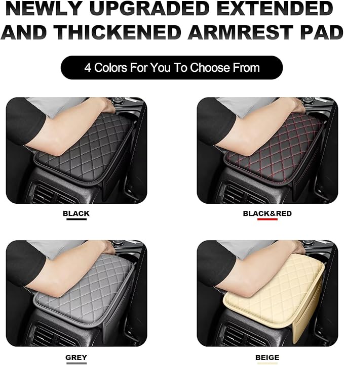 Upgraded Car Center Console Cover Fit for RAV4 Faux Leather Car Armrest Cover Cushion with 2 Storage Bags,Car Armrest Storage Box Interior Accessories(Black)