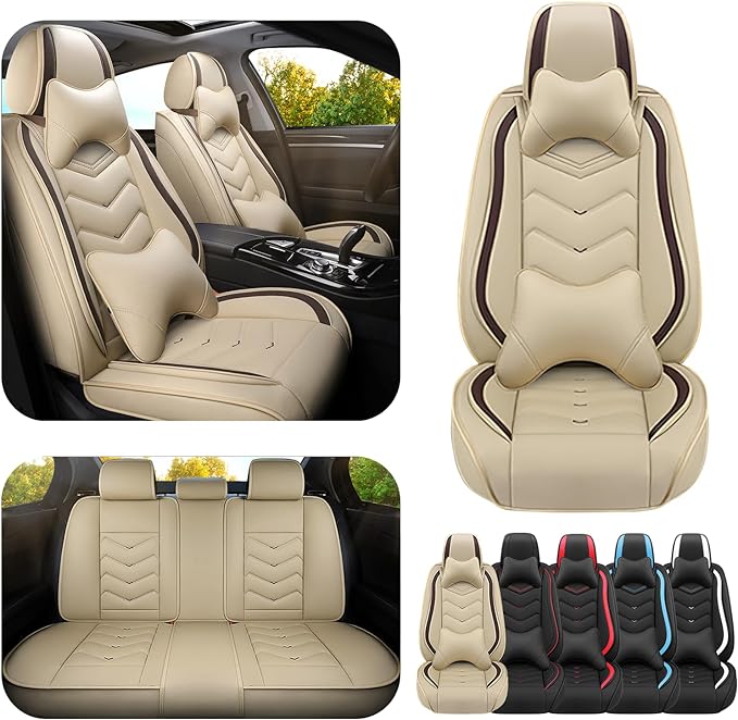 Car Seat Covers for Ford Expedition 2000-2026, Premium Nappa Leather Car Seat Cover, Stylish Sport Seat Covers， Automobile Seat Cover Sets.(Luxury 5 Seats/Beige)