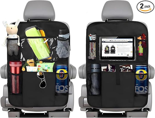 2PCS Car Backseat Organizer, Oxford Car Back Seat Protecter Kick Mat with Touch Screen Tablet Holder, Waterproof Automotive Seatback Storage Bag with Multi Functional Pockets (Large Pocket)