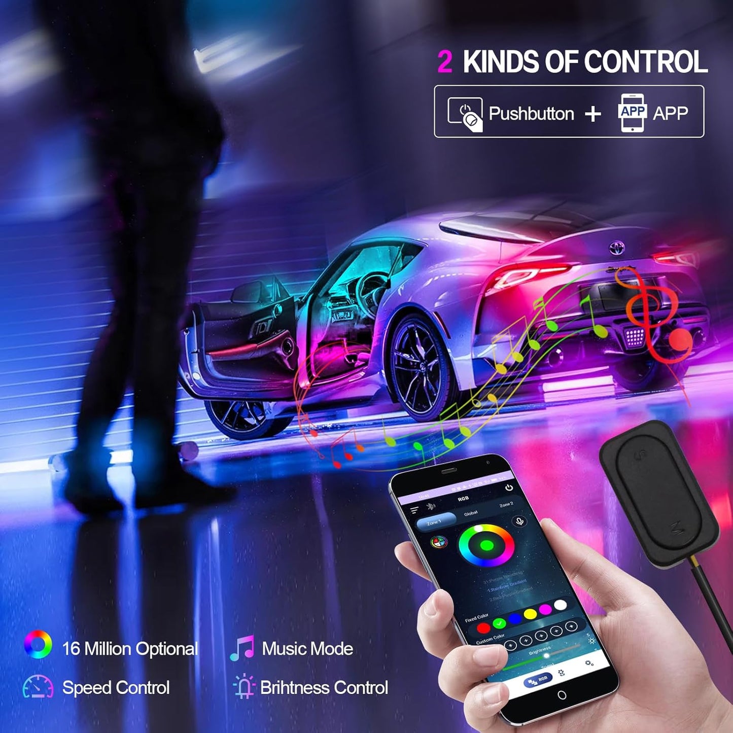 New Version Dreamcolor Acrylic Interior Car Lights 6 in 1 RGB LED Strip Lights with APP Control Zoned Control System 252 Color Modes DIY Fiber Optic Ambient Lighting Kits Music Car Neon Lights