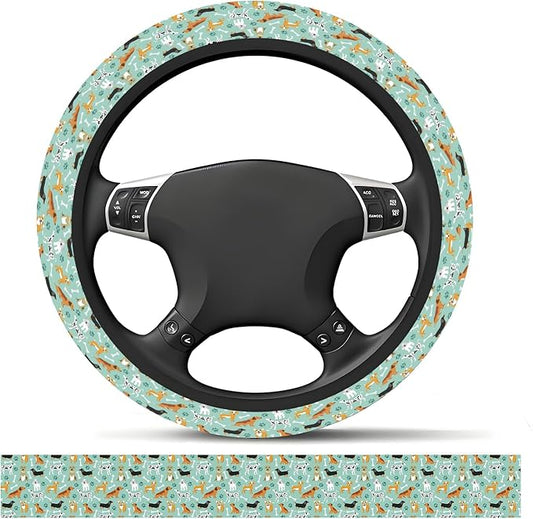 Elastic Car Steering Wheel Cover, Universal 15 inch Non-Slip Breathable Neoprene Steering Wheel Protector, Car Accessories for Women Men Fit Auto, Suvs, Truck Cute Dogs