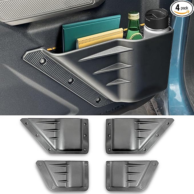 NeaLia Ford Bronco Door Storage Pockets, Front & Rear Door Side Organizer Box, Interior Net Pocket Replacement Bezel Frame Trim Cup Holder for Bronco 2021 2022 2023 2024 2025 (Not Sport), 4PCS