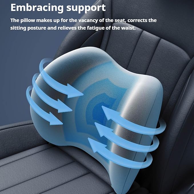 Car Headrest & Lumbar Support Cushion, Ergonomic Car Seat Headrest & Lumbar Cushion with Adjustable Strap for Neck Back Pain Relief, Memory Foam & Breathable Car Head Lumbar Rest Set (DG)