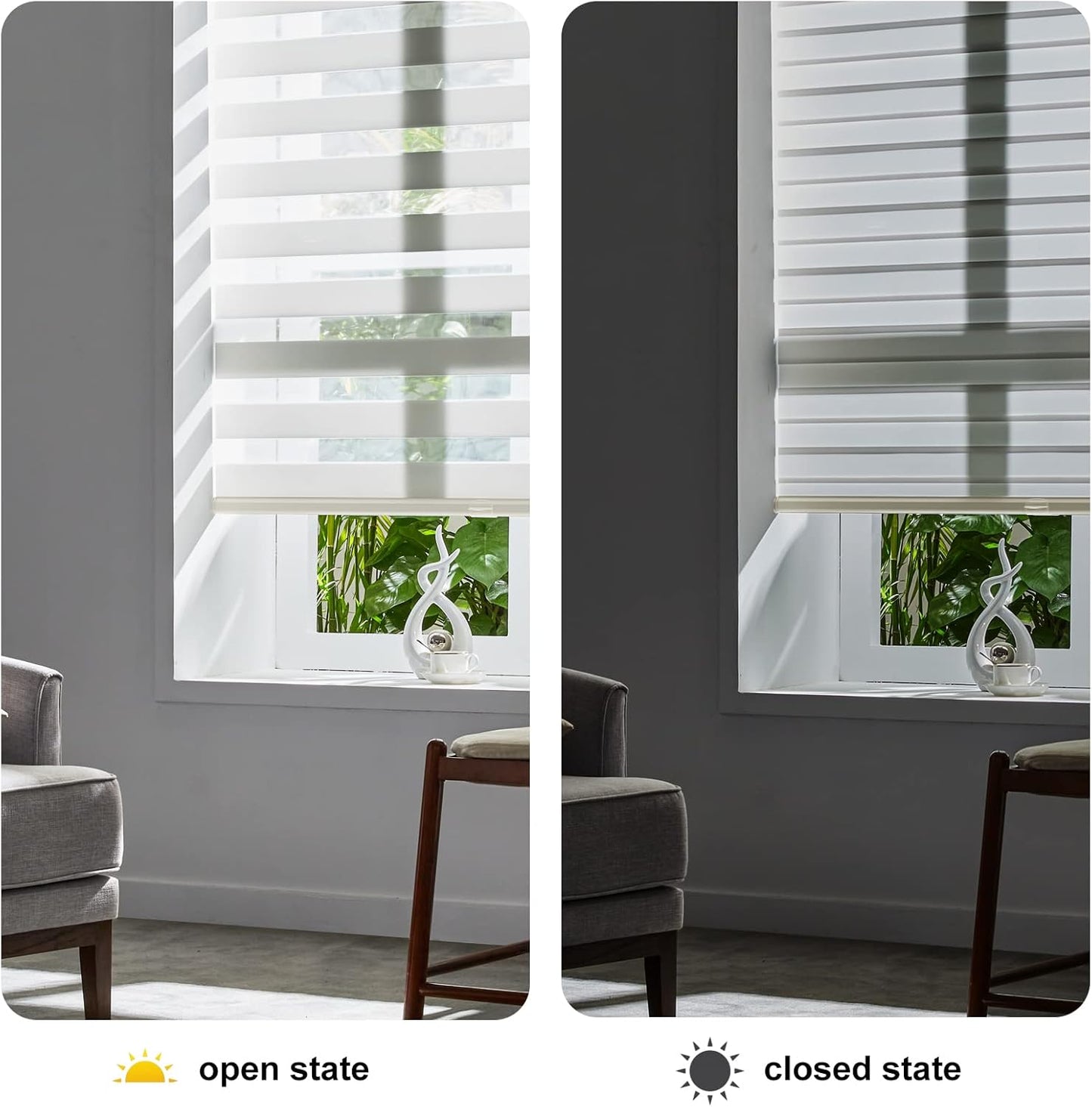 Persilux Cordless Zebra Blinds for Windows (33" W X72 H, Cream) Free-Stop Roller Windows Shades Dual Layer Light Control for Day and Night, Light Filtering Sheer Shades for Home, Easy to Install