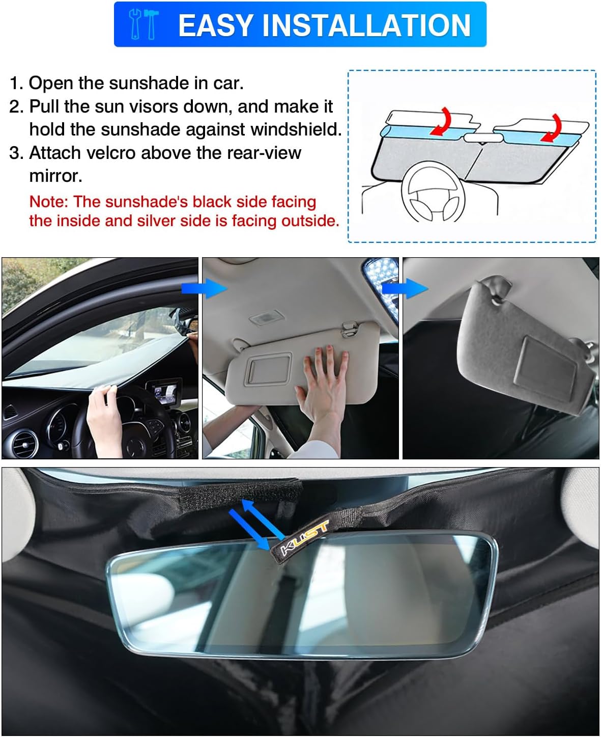 KUST Windshield Sun Shade for Ram 1500 2011-2018 Window Shade Sun Visor Cover Foldable Blocks UV Rays Keep Your Car Cooler
