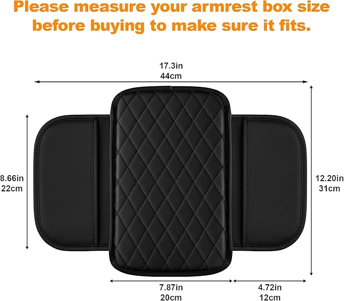 Center Console Cover for Cars Fit for Jeep Compass Leather Armrest Covers with 2 Storage Bags(Black)