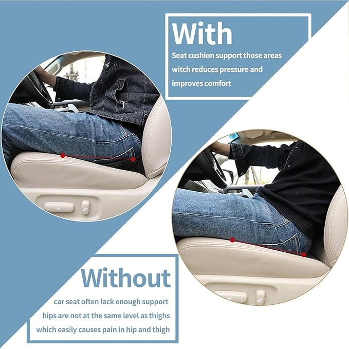 Car Seat Cushion for Ford Mustang 2000-2024, Four Seasons Universal Memory Foam Breathable Non Slip Auto Wedge Seat Pad Sciatica & Lower Back Pain Relief for Driving,Black