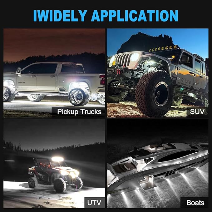 20pods White Rock Lights Dc 12v-80v 6000k Aluminum Alloy Pure White Led Rock Lights with Switch Wiring Harness Kit Ip68 Waterproof for Trucks Pickup Offroad Car SUV Utv ATV Rv Fends Underglow Lights