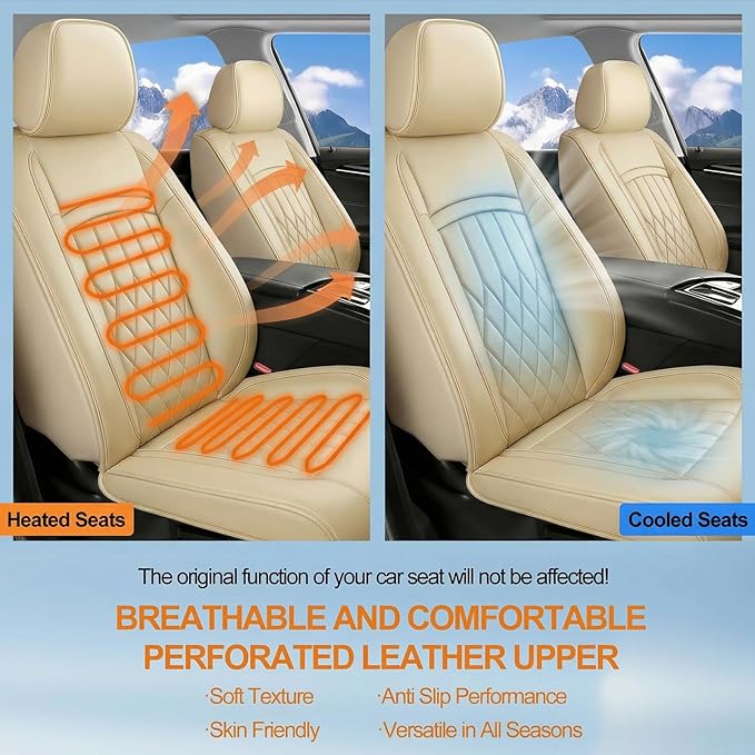 Fit TL Car Seat Covers for Acura TL 2004-2014 - Premium Leather, Waterproof, All-Weather, Airbag Compatible, Anti-Slip, Breathable, Easy Install, Seat Protectors, Full Set, Beige