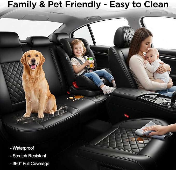 Fit TSX Car Seat Covers for Acura TSX 2003-2014 - Premium Leather, Waterproof, All-Weather, Airbag Compatible, Anti-Slip, Breathable, Easy Install, Seat Protectors, Full Set, Black