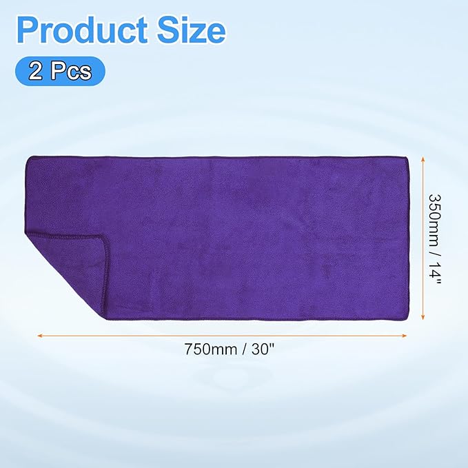 HARFINGTON 2 Pack Microfiber Cleaning Cloth, 30" x 14" Multi-Functional Cleaning Towels Reusable Absorbent Rags for Car Wash Kitchen Household Window Clean, Purple