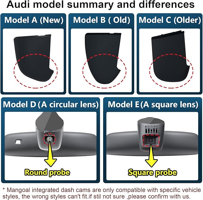 Mangoal 4K Dash Cam custom fit for Audi (Model B Gray) A4 A6 Allroad A3 A5 A6 Q5 A8 S8 A7 S5 Q3 S3 S7, Integrated OEM Look, UHD 2160P Video, G-Sensor, Loop Recording, Wifi and Free App, GPS, 64GB Card