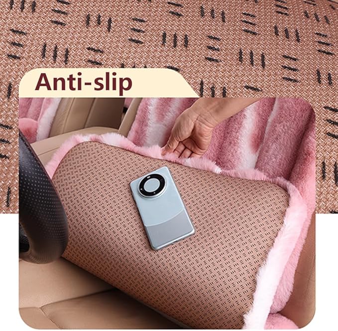Luxury Plush Car Seat Cushion Set Car Headrest & Lumbar Support & Seat Cushion & Back Support Pillow Fluffy Fuzzy Car Seat Covers Non-Slip Cushion for Universal Accessories Automobiles (4, Coffee)