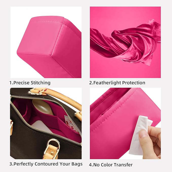 DGAZ Silk Purse Organizer Insert Fits LV Speedy 16/20/25/30/35/40/45 bags，Silky Smooth Bag Organizer，Luxury Handbag & Tote Shaper(Rose pourpre,New nano 16)