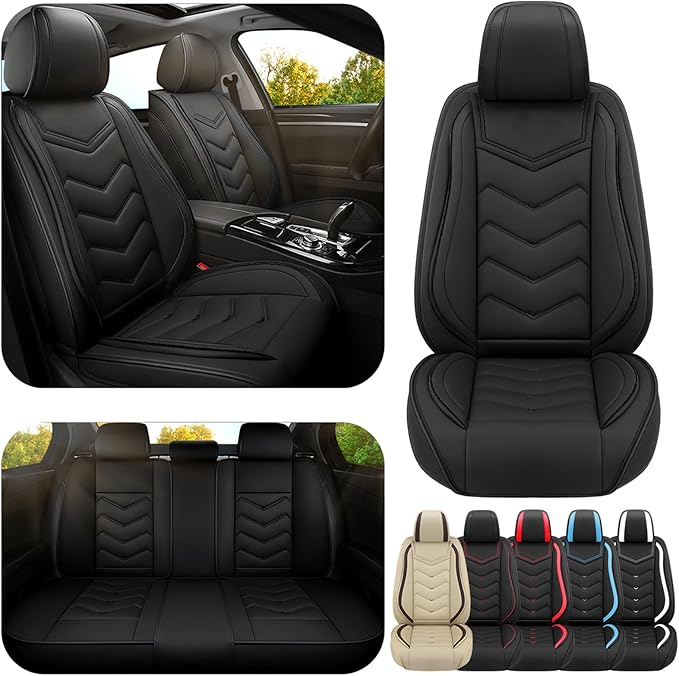 Car Seat Covers for Cadillac CTS 2003-2019, Premium Nappa Leather Car Seat Cover, Stylish Sport Seat Covers， Automobile Seat Cover Sets.(Standard 5 Seats/Pure Black)