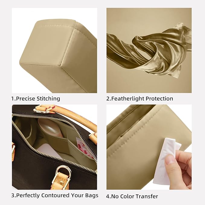 DGAZ Silk Purse Organizer Insert Fits LV Speedy 16/20/25/30/35/40/45 bags，Silky Smooth Bag Organizer，Luxury Handbag & Tote Shaper(S2 trench,New nano 16)