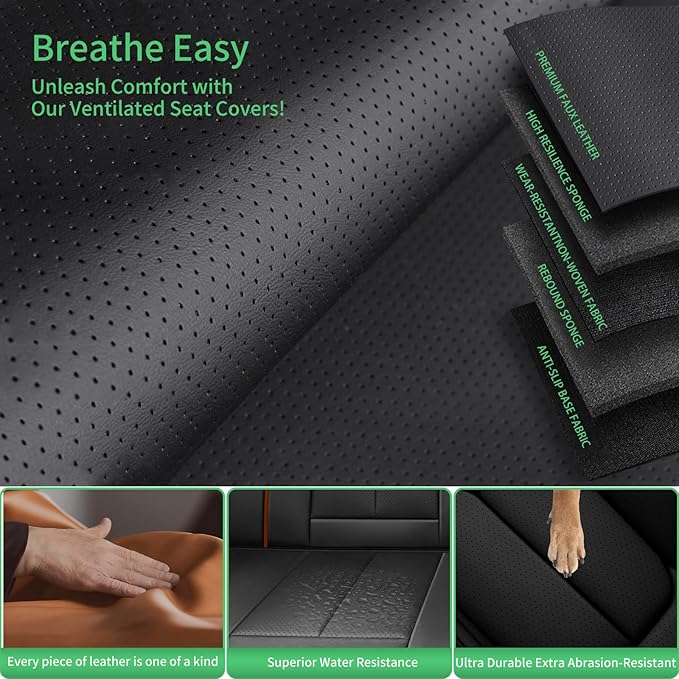 Fit Fj Cruiser Car Seat Covers for Toyota Fj Cruiser 2007-2013 2014 -Upgraded Premium Waterproof & Breathable Leather,Airbag Compatible,All-Weather Seat Cushion Protector,2 Front/Black-Brown