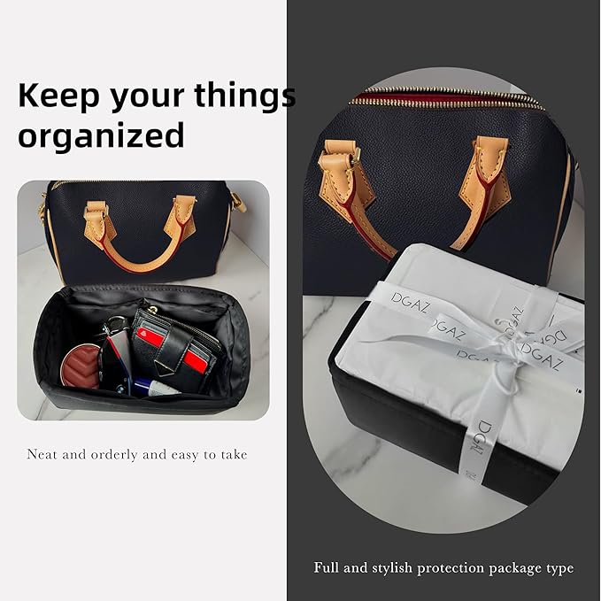 DGAZ Silk Purse Organizer Insert Fits LV Speedy 16/20/25/30/35/45 bags，Silky Smooth Bag Organizer，Luxury Handbag & Tote Shaper（Black，SP25）