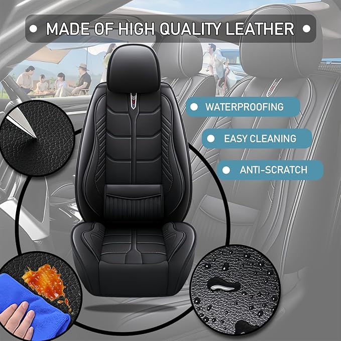 Leather Car Seat Covers Fit for Toyota Highlander Hybrid 2006-2024, 5 Seater Car Seat Cover, Premium Waterproof, Scratch Resistant Car Interior Accessories (Full Set Black)