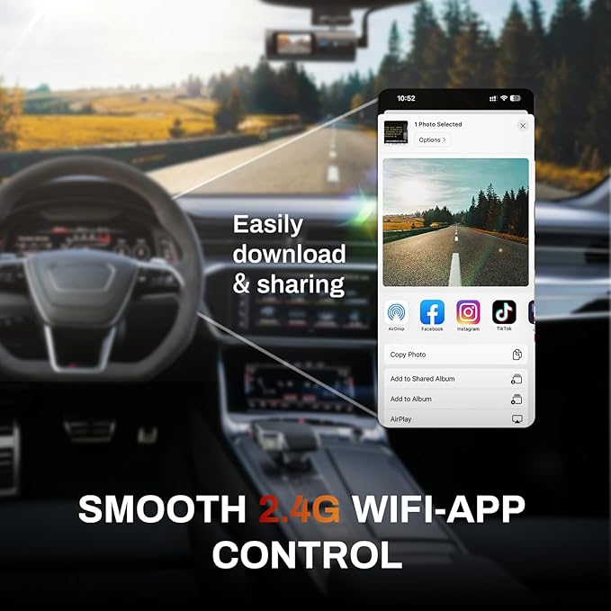 2.5K Dash Cam, Full HD Dash Camera for Cars, 5G Wi-Fi & App Control Car Camera with Super Night Vision, 170°Wide Angle, WDR, 24H Parking Mode, Free 64GB Card