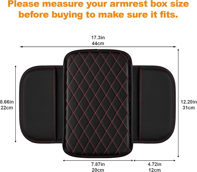 Center Console Cover for Cars Fit for Jeep Grand Cherokee L Leather Armrest Covers with 2 Storage Bags(Black&Red)