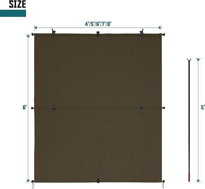 Bynbbur 5'W x 11'H Outdoor Patio Shades Foldable Roller Blinds, 220 GSM Sun Shade Roll Up Porch Screens Exterior Shade Cloth for Deck Pergola Backyard, Brown