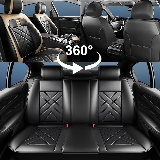 CX-70 Car Seat Covers Fit for Mazda CX-70 2025-2026, Full Coverage Premium Leather Waterproof Breathable Seat Covers, Automotive Seat Protectors, Airbag Compatible(Full Set Seats, Black Beige)