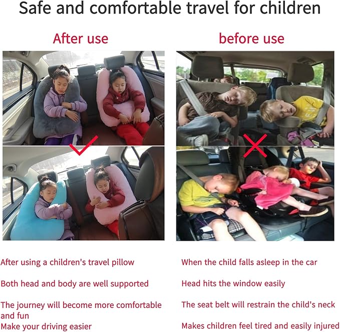 Travel Pillow Car Pillow Kid Car Sleeping The Sleeping Aid for Adults and Kids on Road Trips Kids Travel Pillow Emerald Green