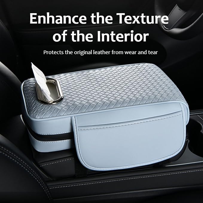 Car Armrest Cushion Cover Car Center Console Memory Foam Booster Pad with Storage Pocket and Tissue Hole for Sedan Vehicle (Orange, 12.99 * 7.09 * 2.95'' / 33 * 18 * 7.5 cm)