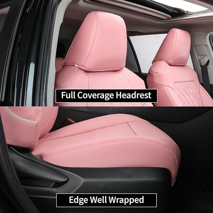 EKR Rav4 Seat Covers Custom Fit for Toyota Rav4 (Hybrid) Woodland/Limited 2026, Leather Car Seat Cover Full Set for SUV,Faux Leather(Pink)