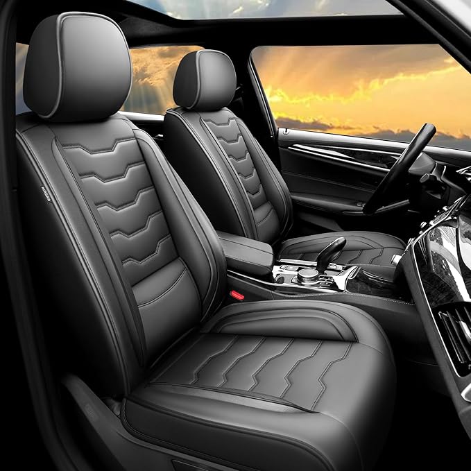 Fit Sonata Car Seat Covers Premium Leather for Hyundai Sonata 2007-2025 2026. Waterproof， Breathable, Scratch-Resistant & All-Weather Seat Cushion Protector（Full Set,Black