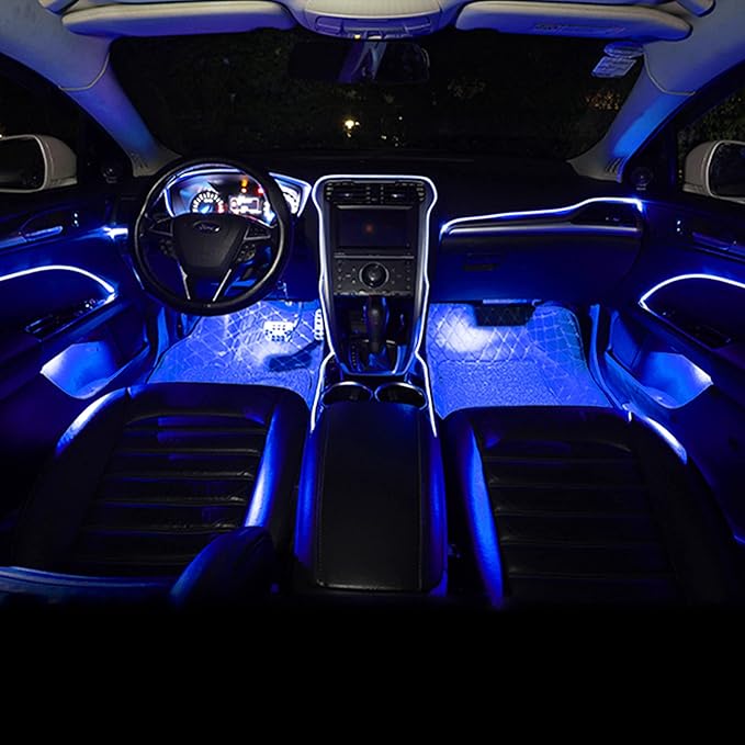 64 Colors Car Ambient Lighting Fiber Optic RF Remote + APP Control Multicoloured Music Car Atmosphere Decorative Lighting Kit 1W DC 12V-24V 5m