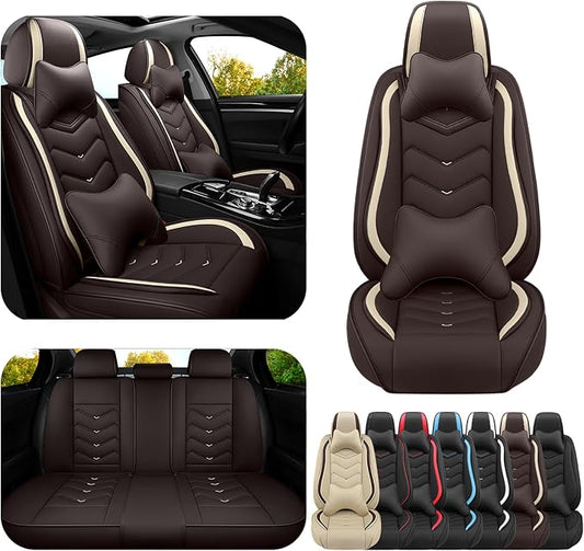 Car Seat Covers for Ford Expedition 2000-2025, Premium Nappa Leather Car Seat Cover, Stylish Sport Seat Covers， Automobile Seat Cover Sets.(Luxury 5 Seats/Coffee Color)