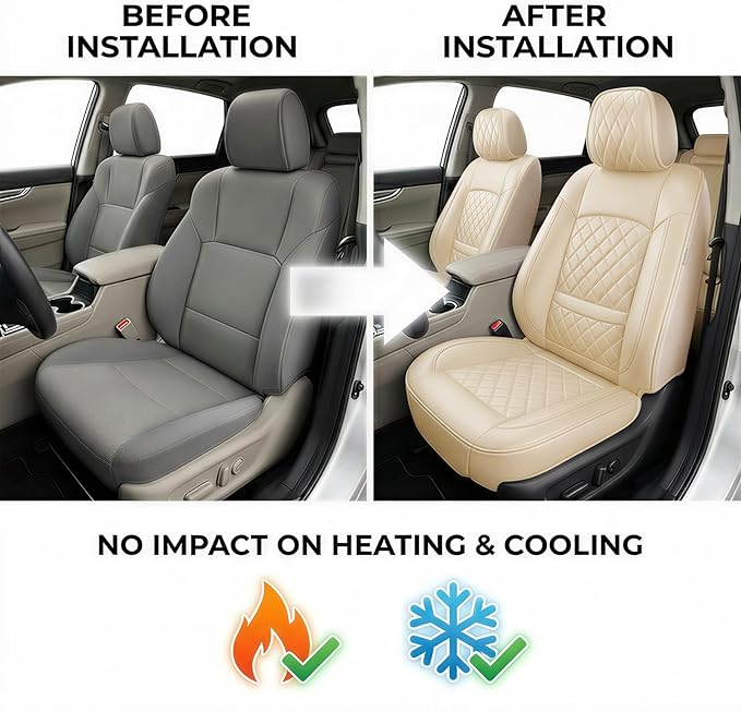Fit for Accent Seat Covers Compatible with Hyundai Accent 2017-2026 - Waterproof Breathable Leather Automotive Seat Cushions Protector,Airbag Compatible,Full Set 5 Seats(Beige)