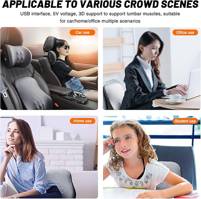 car headrest Pillow,Heat up Vibration Massage Neck Pillow,Memory Cotton Pillow,Neck Support for Office Chair,car seat Neck Pillow,Suitable for Driving, Home, Office Gray