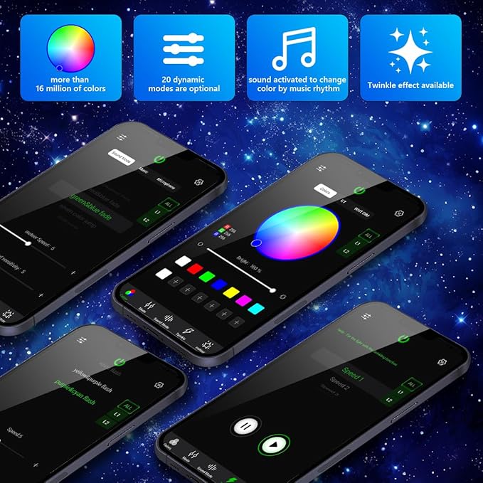 AMKI High Brightness 32W Twinkle 1000pcs Fiber Optic Starlight Headliner Kit 0.03in 13.1ft Fiber Strands RGBW Sound Activated APP Remote Control for Car Home Roof Ceiling Decoration