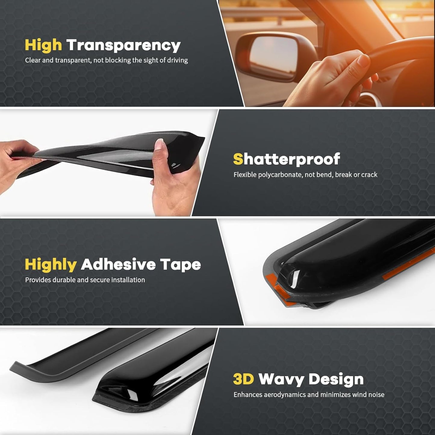 in-Channel Rain Guards Fit for 2007-2013 Chevy Silverado/GMC Sierra 1500/Avalanche Crew Cab, Window Visors Deflectors for 2007-2014 Silverado/Sierra 2500HD 3500HD/Suburban/Yukon XL