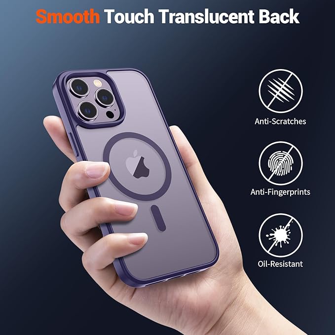SUPFINE Magnetic for iPhone 15 Pro Max Case (Compatible with MagSafe) (Military Grade Drop Protection) Slim Translucent Matte Shockproof with Anti-Fingerprint Phone Case, Dark Purple