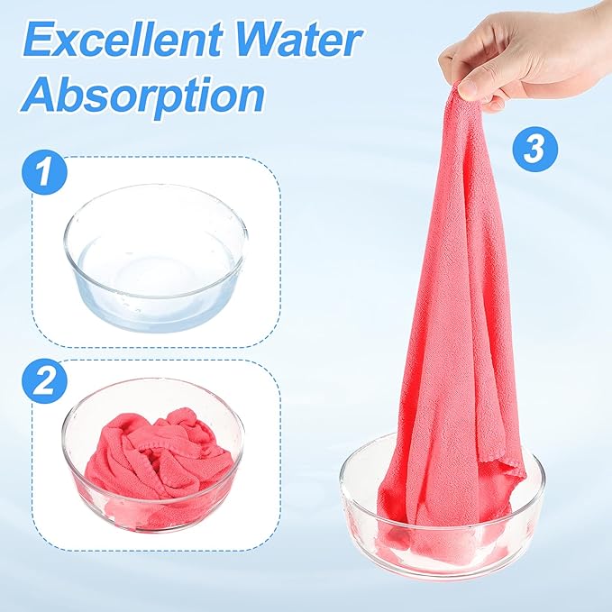 HARFINGTON 4 Pack Microfiber Cleaning Cloth, 10" x 10" Multi-Functional Cleaning Towels Reusable Absorbent Rags with Hook for Car Wash Kitchen Household Window Clean, Rose Red