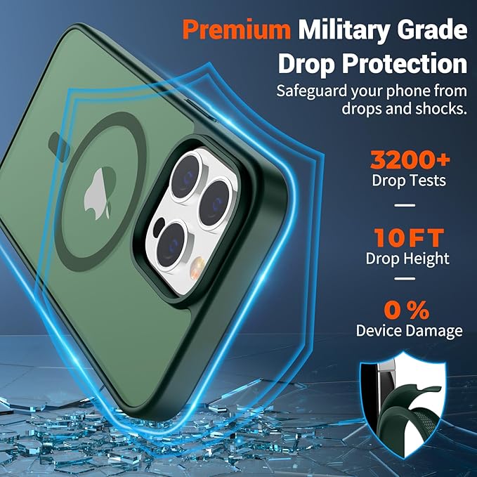 SUPFINE Magnetic for iPhone 14 Pro Max Case(Compatible with MagSafe)(Military Grade Drop Protection) Slim Translucent Matte Shockproof with Anti-Fingerprint Phone Case,Forest Green