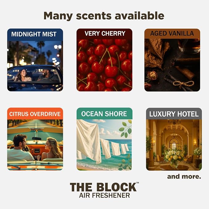 The Block - Wooden Car Air Freshener & Odor Eliminator - Long Lasting 30+ Day Scent - Car & Home Use - Fresh Gift Idea - Made in USA - Fruit Scents 3-Pack