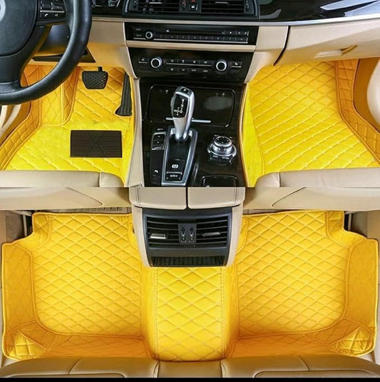 Customize Making Car Floor Mats for 99.99% Sedan SUV Pickup Truck Full Coverage Men Women Cute Leather Protection Pads Non-Slip Floor Liners (Yellow)
