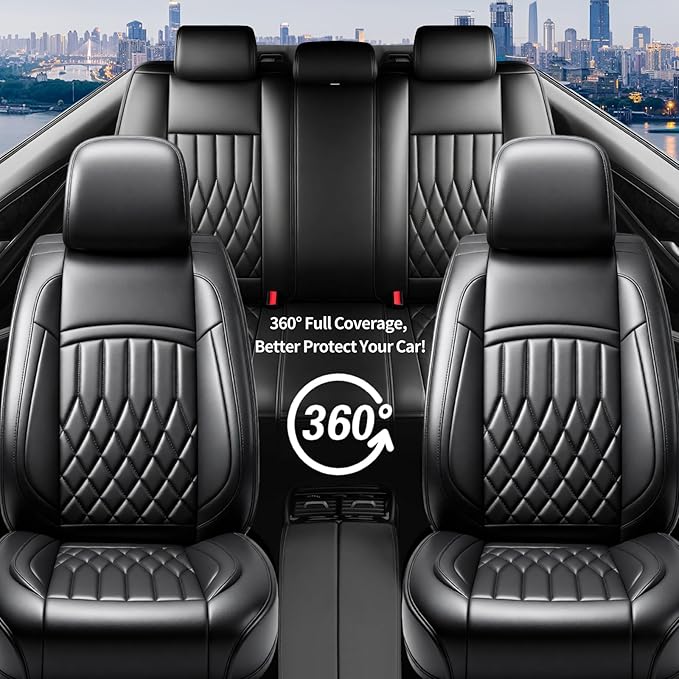 Fit for Santa Cruz Seat Covers Compatible with Hyundai Santa Cruz 2022-2026 - Waterproof Breathable Leather Automotive Seat Cushions Protector,Airbag Compatible,Full Set 5 Seats(Black)