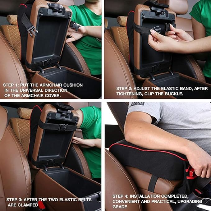 Auto Center Console Armrest Pillow Pad, Car Armrest Cushion Soft Memory Foam with Phone Holder Storage, Pockets Bag Seat Cushion Universal Fit for Most Car (Beige)
