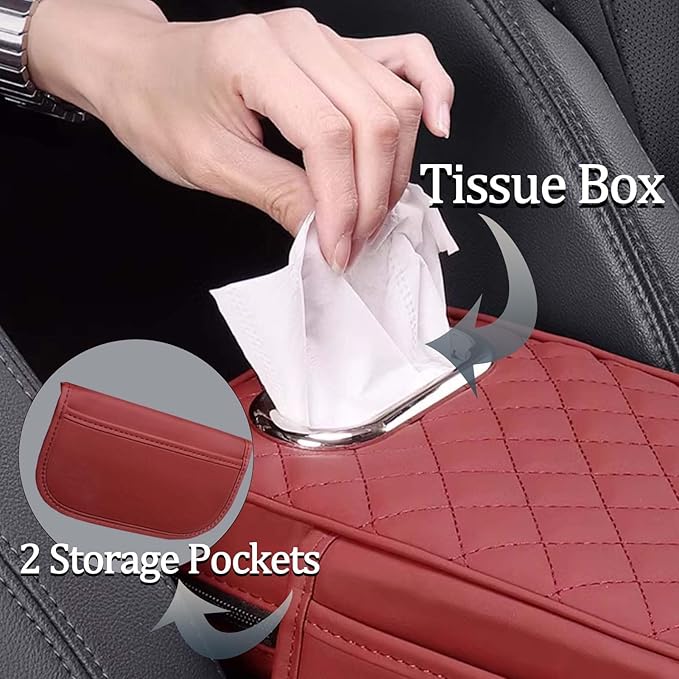 Car Center Console Armrest Pad for Lincoln, Leather Cover with Storage Pocket & Tissue Box Holder, Memory Foam Cushion for Aviator Standard SUV 2020-2025,Multi-Colored