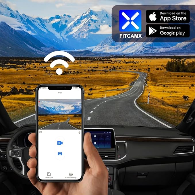 Fitcamx Front 4K+Rear 1080P Dash Cam Adapts for Chevy Tahoe 2021-2026 (HD2-6272, 3 Vents) LS LT RST Premier High Country, OEM Style, 2 Way HD Video, WiFi & APP, Loop Recording, G-Sensor, 128GB Card