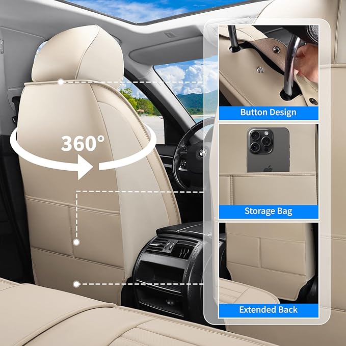 Front Seat Covers Fit for Toyota RAV4 Hybrid 2016-2026, Car Seat Covers Front Seats, Breathable Faux Leather Automotive Seat Covers Front Pair Anti-Slip Seat Cover(Beige, Front)
